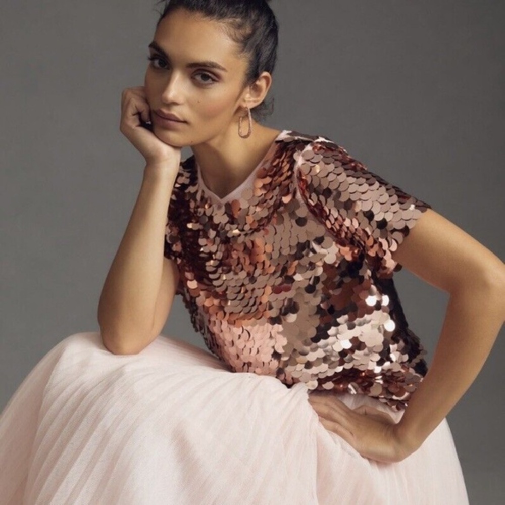 Anthropologie Pink Eva Franco Sequin Tee XS